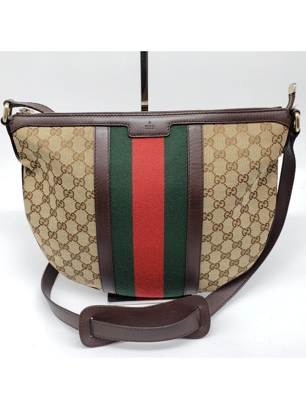 Authentic Gucci Ophidia GG Supreme Crossbody/Web Stripe Canvas Shoulder Bag - Picture 2 of 16